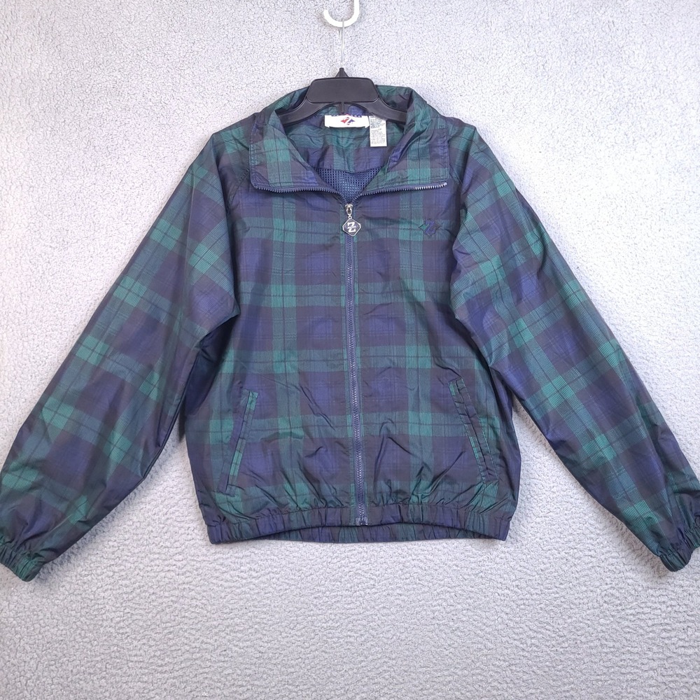 Vintage Jerzees Windbreaker Jacket Men Small Blue Green Mesh Lined Zip Up Tartan